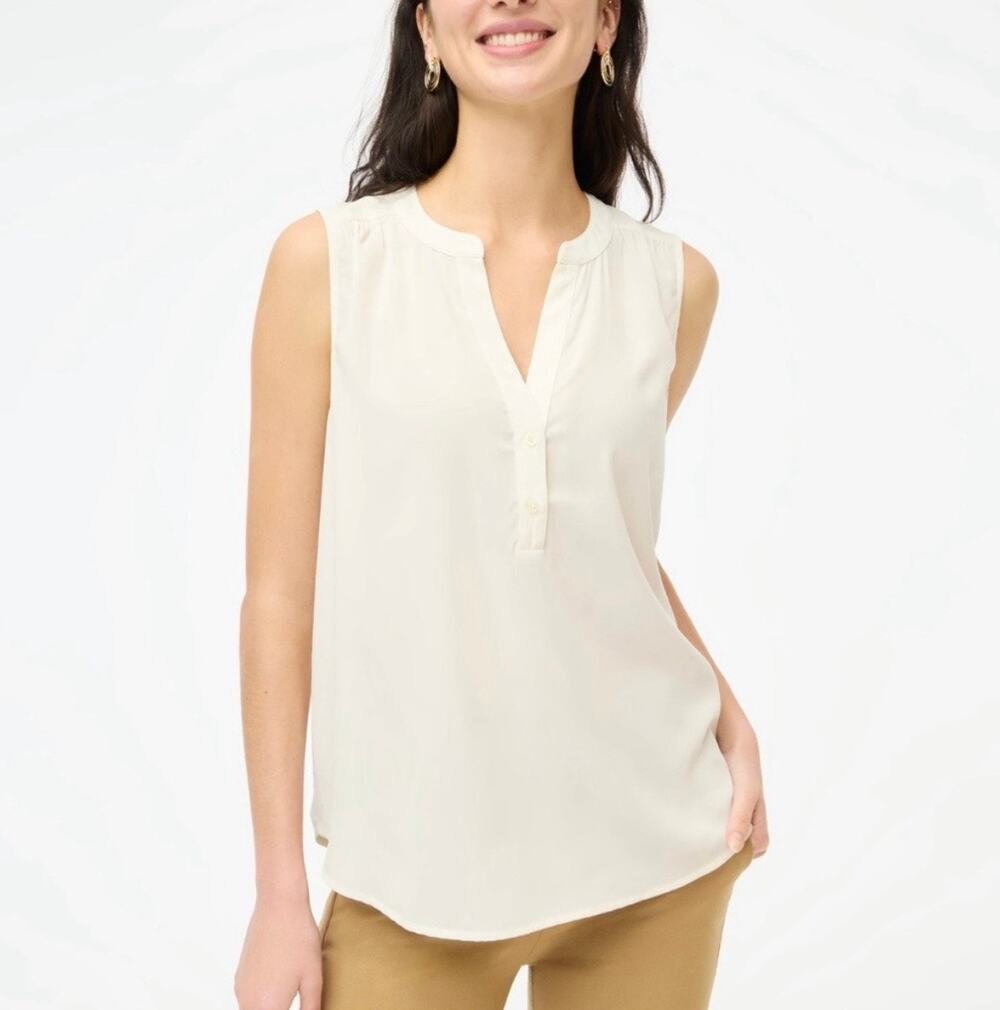 J.Crew NEW Women’s Sleeveless V Neck Popover Cream Blouse Top size XL